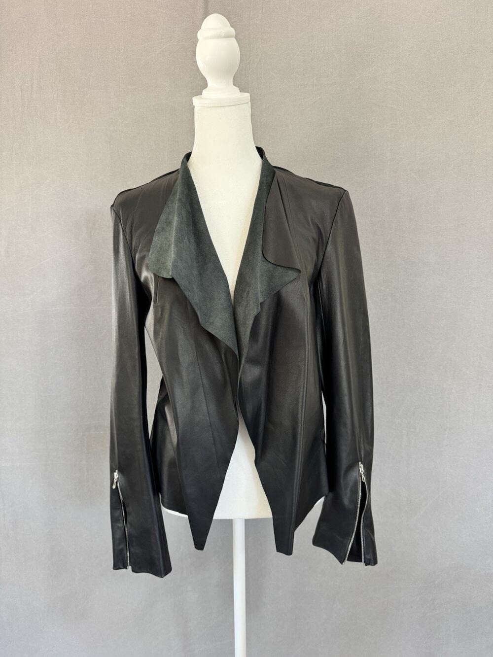 Gomez Gracia London Black Lamb Leather Waterfall Jacket Silk Back UK 12 US 8